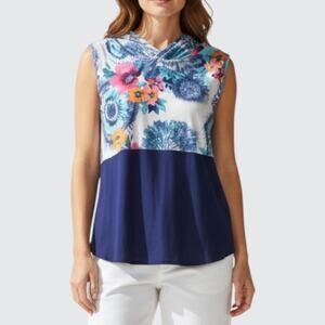 Glitzy Girlz Plus Size 2XL Pink Navy Blue Floral Print Tank‎ Hoodie Sleeveless